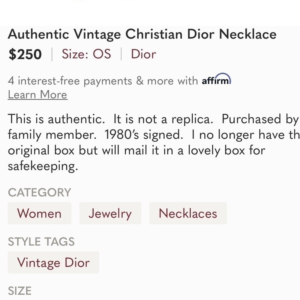 Authentic Vintage Dior Necklace - Picture 3 of 3